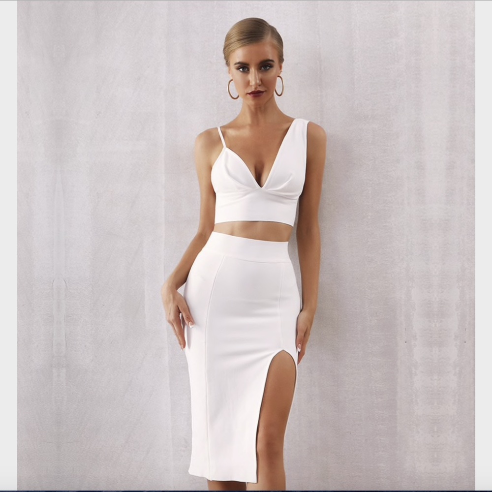CO-ORD WHITE 2 PIECE TOP & SKIRT SET BANDAGE DRESS